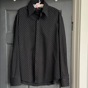 7 Diamonds Black Pinstripe Men's Shirt, XL